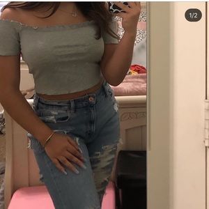 Grey off shoulder top